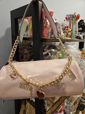 Juicy Couture Light Pink Patent Shoulder Bag with Gold Charm Chain